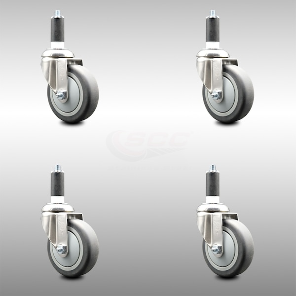 4 Inch 316SS Thermoplastic Rubber Swivel 1-3/8 Inch Expanding Stem Caster Set